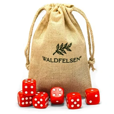Abbildung von Waldfelsen 6, 12, 20, 30 oder 50 hochqualitative Würfel Standardgröße 16 mm Acrylwürfel Knobel Spielwürfel Dice 6 seitig sechsseitig Spielzubehör Set mit Stoffbeutel (Rot, Stück)
