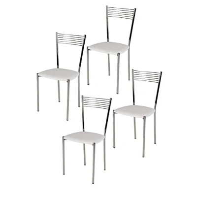 Abbildung von t m c s Tommychairs 4er Set Moderne Stühle Elegance für Küche und Esszimmer Robustes Gestell aus verchromtem Stahl, gepolsterte Sitzfläche mit weissem Kunstleder bezogen