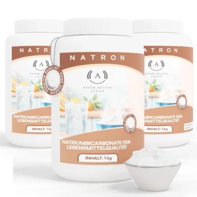 Abbildung von Natron Pulver 3x1kg Lebensmittelqualität E500ii Natriumbicarbonat Backsoda Backpulver Backing Soda Natriumhydrogencarbonat zum Putzen Reinigen rein Premium Qualität
