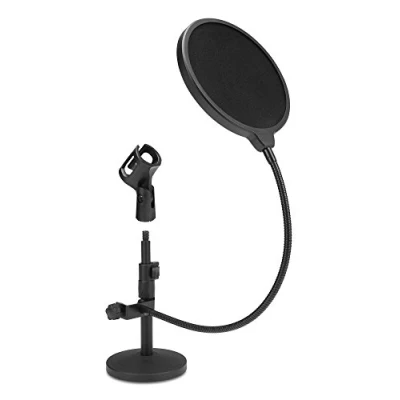 Abbildung von McGrey MST 20 Mikrofon Tischstativ mit Popkiller Set (Stufenlos höhenverstellbar, schwerer Gusssockel, kompakt zerlegbar, Popkiller, 38 cm Schwanenhals, inkl. Mikrofonklemme, Reduziergewinde) Schwarz