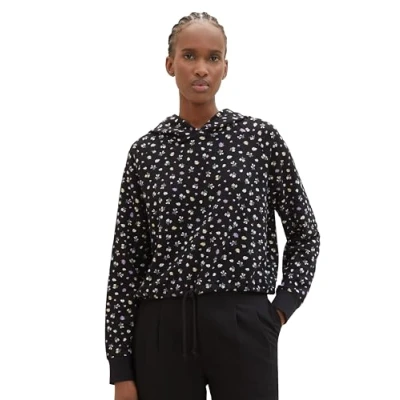Abbildung von TOM Tailor Denim MIT Blumenmuster Kapuzenpullover, Damen, Größe: Medium, Black small flower print