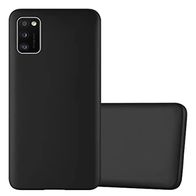 Abbildung von Cadorabo Hülle kompatibel mit Samsung Galaxy A41 Schutzhülle TPU Silikon Case Metallic Design Slim Kratzfest Weiche Gummi Rundumschutz für in Schwarz