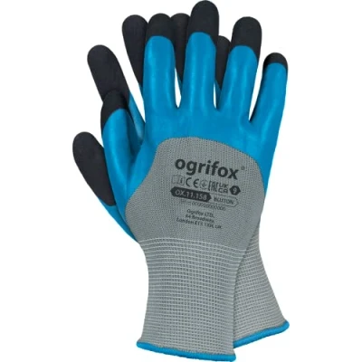 Abbildung von Ogrifox OX BLUTON Latexhandschuhe, Schutzhandschuhe, Arbeitshandschuhe Ox.11.158, Grau Blau Schwarz, 7 Größe, 120 Paar