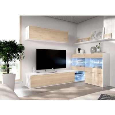 Abbildung von Dmora Wohnwand Adams, modulares Wohnzimmer Set mit Ecke, Wohnzimmermöbel LED Licht, 260 x 41 180 cm, Eiche und Weiß, (Spanplatten), Oak and White