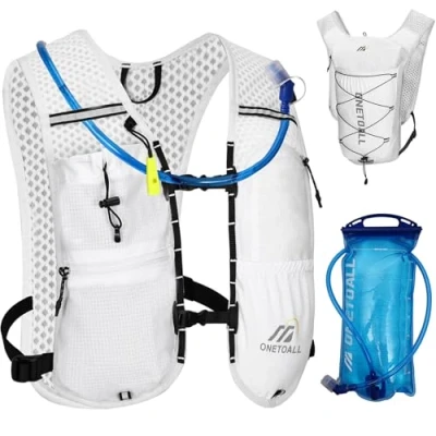 Abbildung von ONETOALL Laufweste Damen mit 2L Trinkblase, Leichter Trinkrucksack Laufen Herren 6L, Runing Vest Reflektierend für Jogging, Trailrunning, Fahrrad, Marathon, Motorrad, nur 150g