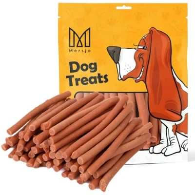 Abbildung von MERSJO Hundeleckerli 87% Hoher Fleischanteil, Keine Zusatzstoffe, Getreide und Zuckerfrei, Leckereien für Hunde zur täglichen Ergänzung, Natürliche Kauhilfe, Ente Kabanos, 500g