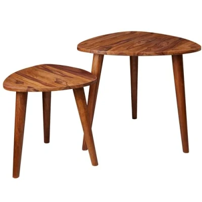 Abbildung von Wohnling Design Satztisch WL5.574 Sheesham Massivholz Beistelltisch 2er Set Klein, Couchtisch 2 Holz Tische, Wohnzimmertisch, Schmaler Sofatisch Ablagetisch