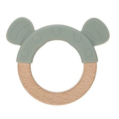 Abbildung von LÄSSIG Baby Greifling Beißring Beißhilfe Holz Silikon schadstoffgeprüft Spielen Anfassen Motorik Zahnen/ Teether Ring, Little Chums Cat, grau