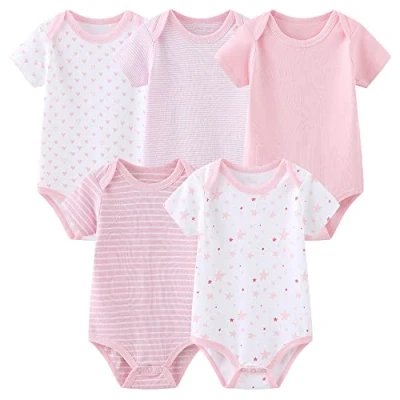Abbildung von Chamie Baby Bodys Kurzarm Bekleidungsset für Neugeborene Jungen und Mädchen Baumwolle Rose 6 9 Monate 5er Pack