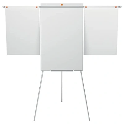 Abbildung von Nobo Impression Pro Magnetische Flipchart/Whiteboard aus Stahl mit Verlängerungsarmen, 3 fache Breite, höhenverstellbare Tafel, Stifthalter &amp; Aufhängung für Flipcharts, weiß, 1901918
