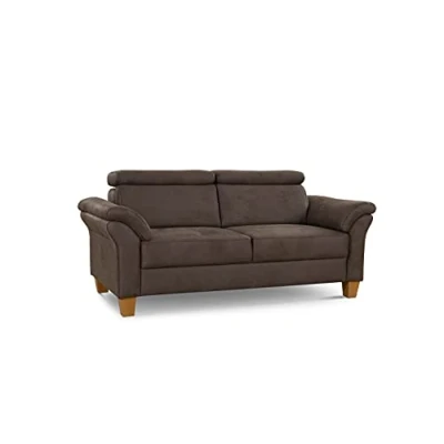 Abbildung von Cavadore 3 Sitzer Sofa Ammerland / 3er Couch im Landhausstil mit Federkern + verstellbaren Kopfstützen 186 x 84 93 Wildlederoptik, Braun