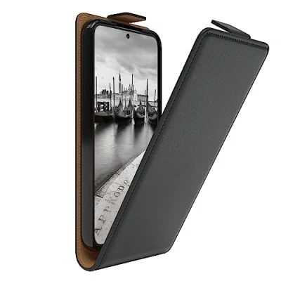 Abbildung von EAZY Case Hülle kompatibel mit Samsung Galaxy S23 Flip Cover zum Aufklappen, Handyhülle aufklappbar, Schutzhülle, Flipcover, Flipcase, Flipstyle vertikal klappbar, aus Kunstleder, Schwarz
