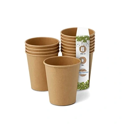 Abbildung von GREENBOX Kompostierbare Bio Einweg Becher I Einmalbecher Getränkebecher Wegwerfbecher Papierbecher mit PLA Beschichtung 50 Stück Coffee to go Pappbecher braun ungebleicht 200 ml 8 oz