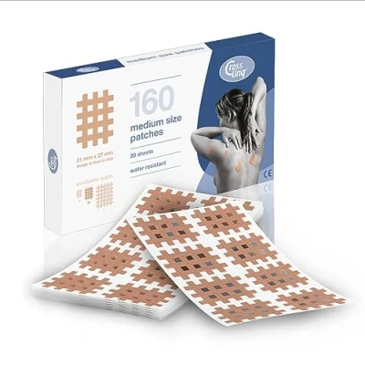 Abbildung von CrossLinq® Gittertape Pflasters 160 Medium Gitterpflaster Akupunkturpflaster zur Schmerzlinderung Wasserfest &amp; Hautfreundlich Crosstapes mit extra starkem Halt Beige