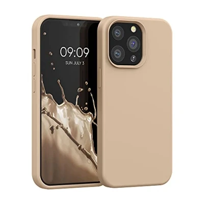 Abbildung von kwmobile Hülle kompatibel mit Apple iPhone 13 Pro Silikon Handy Case Handyhülle weiche Oberfläche kabelloses Laden Perlmutt