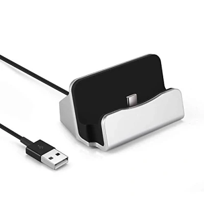 Abbildung von Dockingstation Typ C Ladestation Ladegerät kompatibel mit Samsung Galaxy S10 S9 S8, Note 9 8, Huawei P20 Pro, Google Pixelbook, Nexus 5X/6P, LG G5 und weiteren USB Geräten in Silber