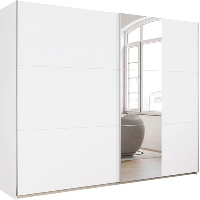 Abbildung von Rauch Möbel Kronach Schrank Schwebetürenschrank, 2 türig, Weiß mit 1 Spiegel, inkl. Zubehörpaket Basic 3 Kleiderstangen Einlegeböden, BxHxT 261x210x59 cm