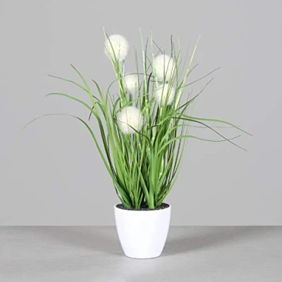 Abbildung von mucplants künstliches Kugelgras 38cm im weißen Dekotopf Kunstpflanze Kunstgras Dekopflanze Ziergras