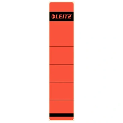 Abbildung von Leitz Rückenschild selbstklebend für Standard und Hartpappe Ordner, 10 Stück, 50 mm Rückenbreite, Kurzes schmales Format, 39 x 192 mm, Papier, rot, 16430025