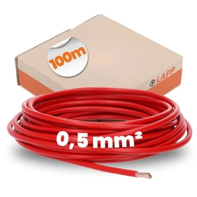 Abbildung von 100 Meter Lapp 4510041 H05V K 0,5 mm² rot I Verdrahtungsleitung Aderleitung flexibel PVC Einzelader Litze 0,5mm2 Verdrahtung