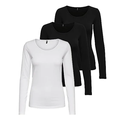 Abbildung von ONLY Damen Onllive Love LS O Neck TOP 3 Pack, Black/Black/White, XS