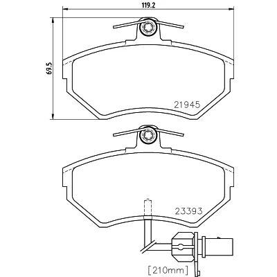 Abbildung von HELLA 8DB 355 018 451 Bremsbelagsatz mit integriertem Verschleißwarnkontakt Bremssattelschrauben AUDI: A4 B7 Avant, B5 Limousine