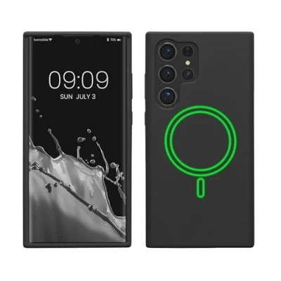 Abbildung von kwmobile Hülle kompatibel mit Samsung Galaxy S23 Ultra magnetisches Silikon Case MagSafe Cover gummiert Schwarz