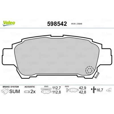 Abbildung von VALEO 598542 Bremsbelagsatz Hinterachse inkl. Verschleißwarnkontakt mit Anti Quietsch Blech TOYOTA: Previa / Estima II, Avensis Verso, Alphard I