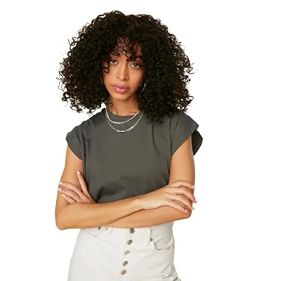 Abbildung von Trendyol Damen T Shirt mit Sleeveless Basic Westlich, Anthracite, L