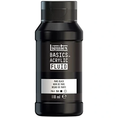 Abbildung von Liquitex 8870417 Basics Fluid Acrylfarbe mit fließender Konsiszenz, schnell trocknend, lichtecht, wasserfest, auf Wasserbasis, 118ml Flasche Marsschwarz