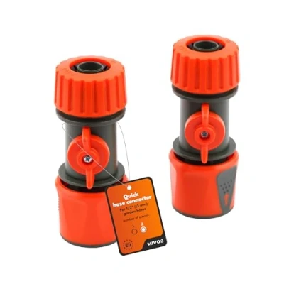 Abbildung von MIVOS 2 x Gartenschlauch Schnellverbinder mit Absperrventil Schlauchkupplung Regulierventil Wasserstop für 1/2 Zoll (13 mm) Schlauch Anschlussteile Schlauchanfang und Ende