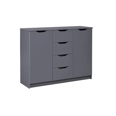 Abbildung von Inter Link Kommode mit Schubladen Sideboard Schubladenschrank Für Schlafzimmer, Wohnzimmer, Badezimmer Grau Bietet viel Stauraum Holzwerkstoff Robust Pflegeleicht Silenzia 2T4S