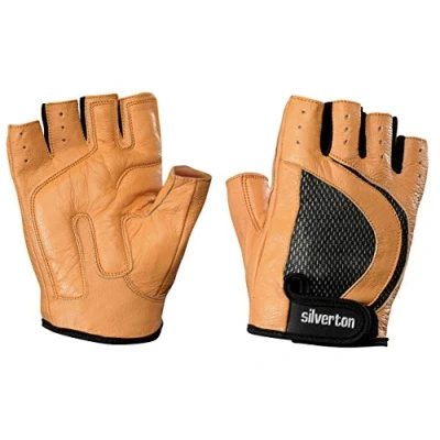 Abbildung von Silverton Classic Leder Fitness Handschuhe, Trainingshandschuhe / Größe L Für Damen &amp; Herren Weiche Polsterung Gym, Calisthenics und Fahrrad Mit Doppelnähten, Fingerlos Sicher