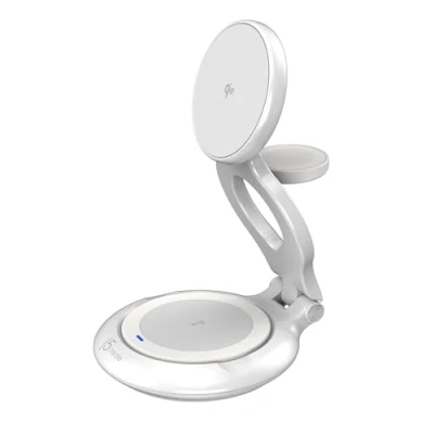 Abbildung von j5create 3 in 1 Qi2 zertifizierte 15W kabellose Ladestation, perfekt für iPhone 16 15, Apple Watch, AirPods faltbar und verstellbar, umfassender Ladeschutz schlaffreundlich (JUPW3415)