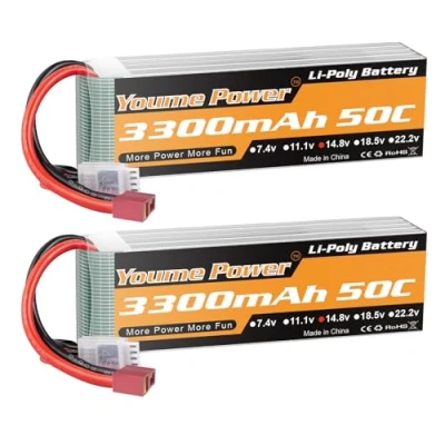Abbildung von Lipo 4S Batterie, 14,8V 3300mAh Batterie Pack 50C mit T Stecker für RC Hubschrauber Flugzeug Boot Quadcopter (2 Packs)