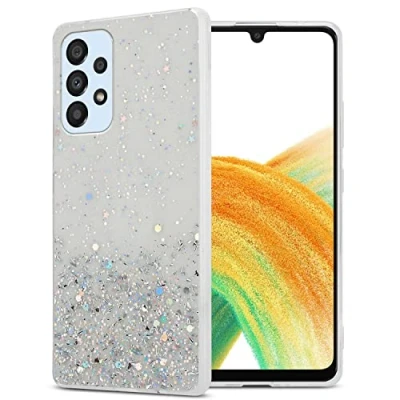 Abbildung von Cadorabo Hülle kompatibel mit Samsung Galaxy A33 5G Rundumschutz TPU Silikon Case Mädchen Glitzer Strass Design Slim Kratzfest Weiche Gummi Bling Schutzhülle für in Transparent