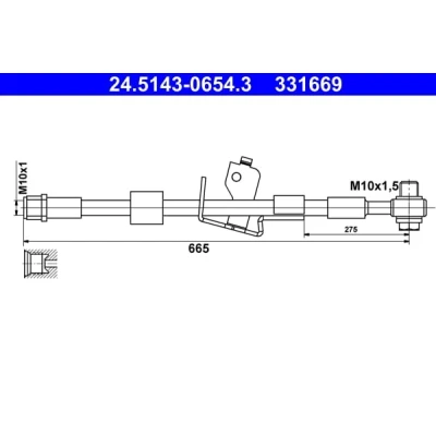 Abbildung von ATE 24.5143 0654.3 Bremsschläuche 665 M10x1 OPEL: Astra J Schrägheck, Sports Tourer, Zafira C CHEVROLET: Cruze Limousine