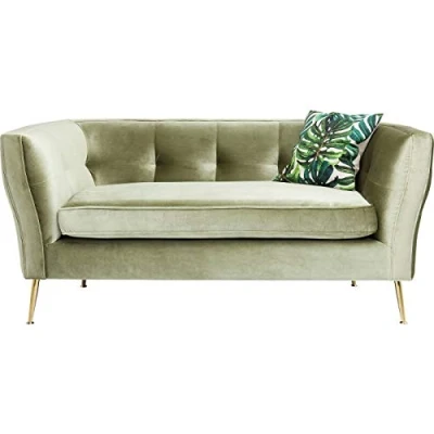 Abbildung von Kare Design Rimini, 2 Sitzer Sofa, Kiefer Massivholz, Grün, Sitzhöhe 47cm, Samt Look, Mid Century Couch, Wohnzimmer, (H/B/T) 76x170x86cm