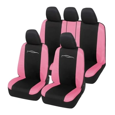Abbildung von Auto Accessori Lupex Universal Autositzbezüge Set, für vorne und hinten, aus Polyester Baumwoll Mischgewebe (Schwarz Rosa)