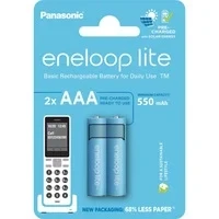 Abbildung von eneloop lite, AAA/Micro Ni MH Akku, 2er Pack, Kapazität mit min. 550 mAh, Ready to Use Akkus, bis zu 3000 Mal wiederaufladbar, plastikfreier Verpackung, blau