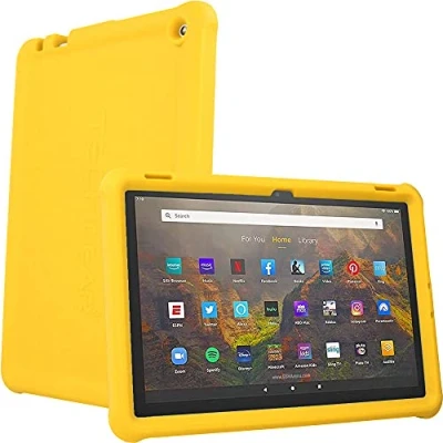 Abbildung von TECHGEAR Schutzhülle für Amazon Fire HD 10 Zoll / Kids 13. Generation 2023, robuste, stoßfeste, weiche Silikon mit Displayschutzfolie, Gelb