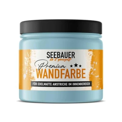 Abbildung von SEEBAUER diy Wandfarbe Blau 300ML für Innen (No. 821 Arctic Blue) Edelmatte blaue Innenfarbe Blautöne sehr hohe Deckkraft Matt, Abwaschbar und Tropffrei