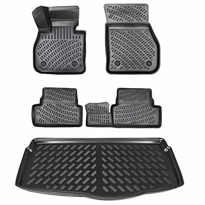 Abbildung von Design Gummimatten &amp; Kofferraumwanne Set für VW Polo ab 2017 unterer Ladeboden Antirutsch mit hohem 5cm Rand