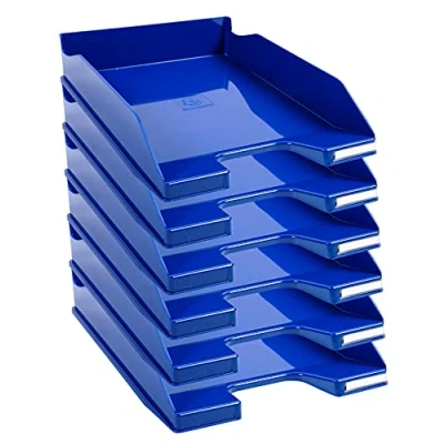Abbildung von Exacompta 113203D 6er Pack Premium Briefablage Combo Midi DIN A4. Ideale Briefkörbe für Ihre Organisation. Robuste und stapelbare Ablagekörbe königsblau glossy