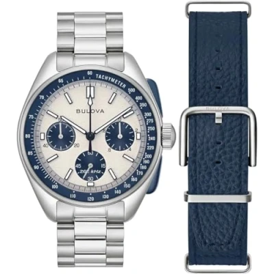 Abbildung von Bulova Chronograph 98K112, (Set, 2 tlg., mit Wechselband), Armbanduhr, Quarzuhr, Herrenuhr, Saphirglas, Edelstahl &amp; Lederarmband