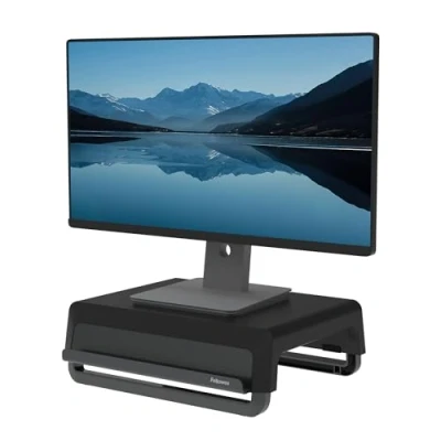 Abbildung von Fellowes Monitorständer für den Schreibtisch Breyta™ 100% recycelbarer Heim und Büro Ergonomischer, tragbarer mit 3 Höheneinstellungen Schwarz