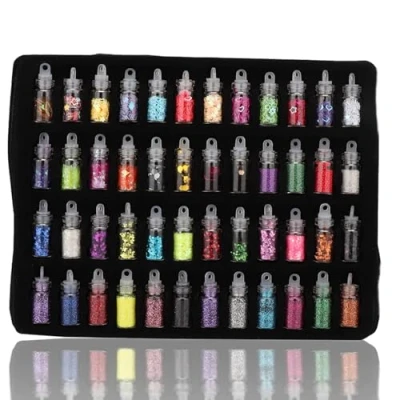 Abbildung von 48 Farben Mini Glitzerpulver Set, Flaschen Farbe Pailletten Dekoration DIY Schmuck Form Epoxidharz Werkzeug für Make up, Karten, Nagelkunst