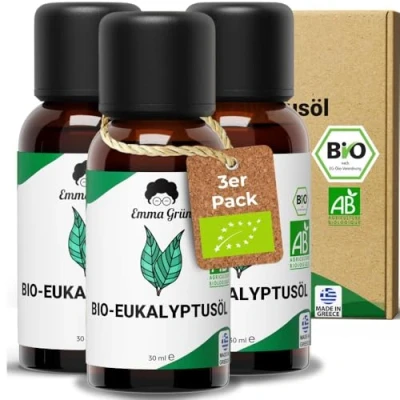 Abbildung von Emma Grün® Bio Eukalyptusöl Ätherisches Öl [100% Naturrein] Ätherische Öle Naturrein Eucalyptus Oil 3x 30ml Zertifiziertes Lebensmittel zum Einnehmen aus Griechenland