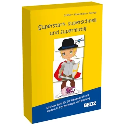 Abbildung von Superstark, superschnell und supermutig: Mix Max Spiel für die Stärkenarbeit Mit Kindern in Psychotherapie Beratung. 64 Bildkarten ... Online Material (Beltz Therapiespiele)