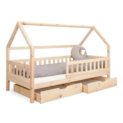 Abbildung von Ehrenkind Hausbett 90x200 cm in Kiefer FSC zertifziert (mit abnehmbarem Rausfallschutz aus nachhaltigem Holz, Erhältlich Natur und Weiß Kinderbett cm), höhenverstellbar